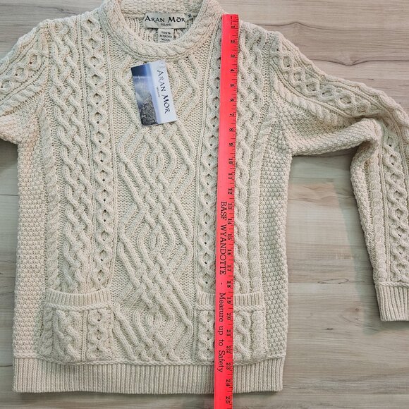 NWT Aran Mor 100% Wool Cable Knit Cream/Ivory Women's Sweater Size M - Picture 11 of 13